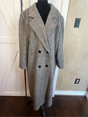 Vintage Herman Kay Gray Herringbone Double-Breasted Overcoat